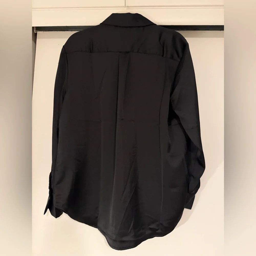 Classic Sophistication Rachel Zoe Women’s Black Satin Button Down Shirt - Picture 2 of 5